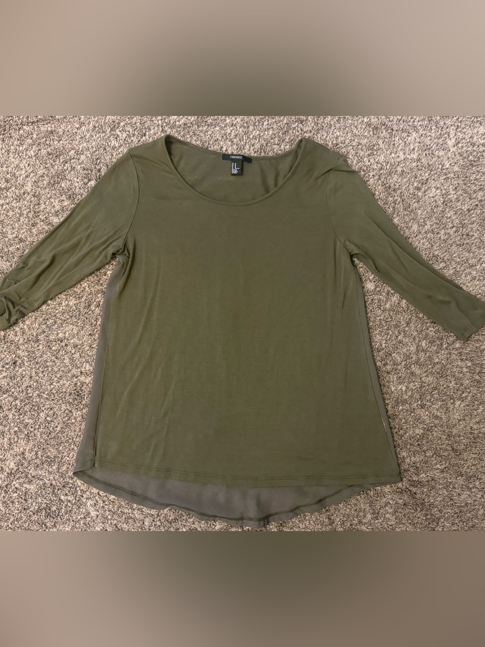 Forever 21 Olive Green Scoop Neck Long Sleeve Tee with Sheer Back